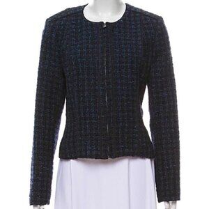 TORY BURCH Tweed Wool Blend Evening Career Jacket Size 6 Blue Black
